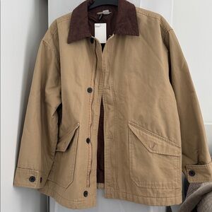 H&M Tan Field Jacket with Brown Corduroy Collar